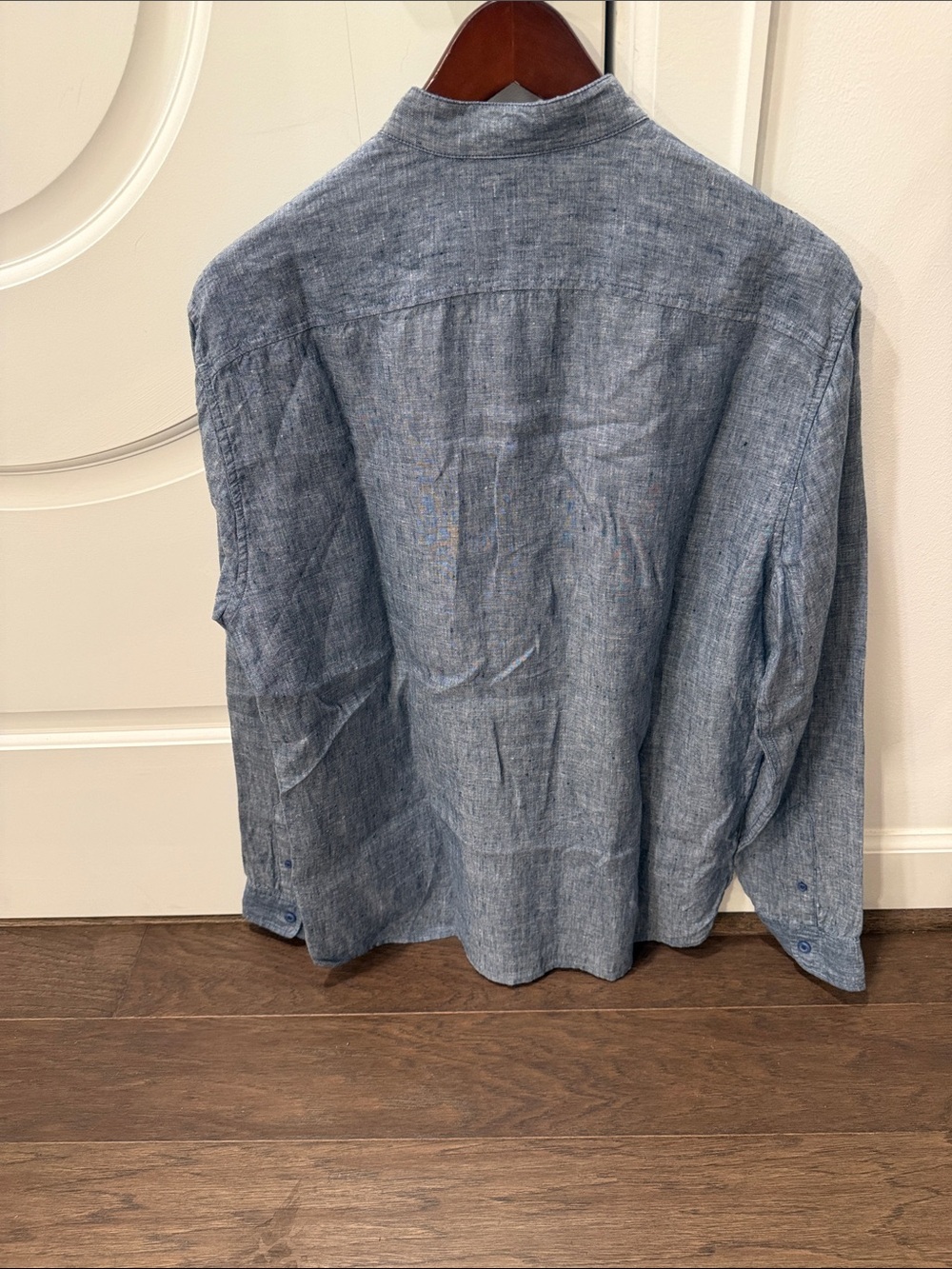 L.L. Bean Light Blue Chambray Mandarin Collar Button-Up - Picture 3 of 4